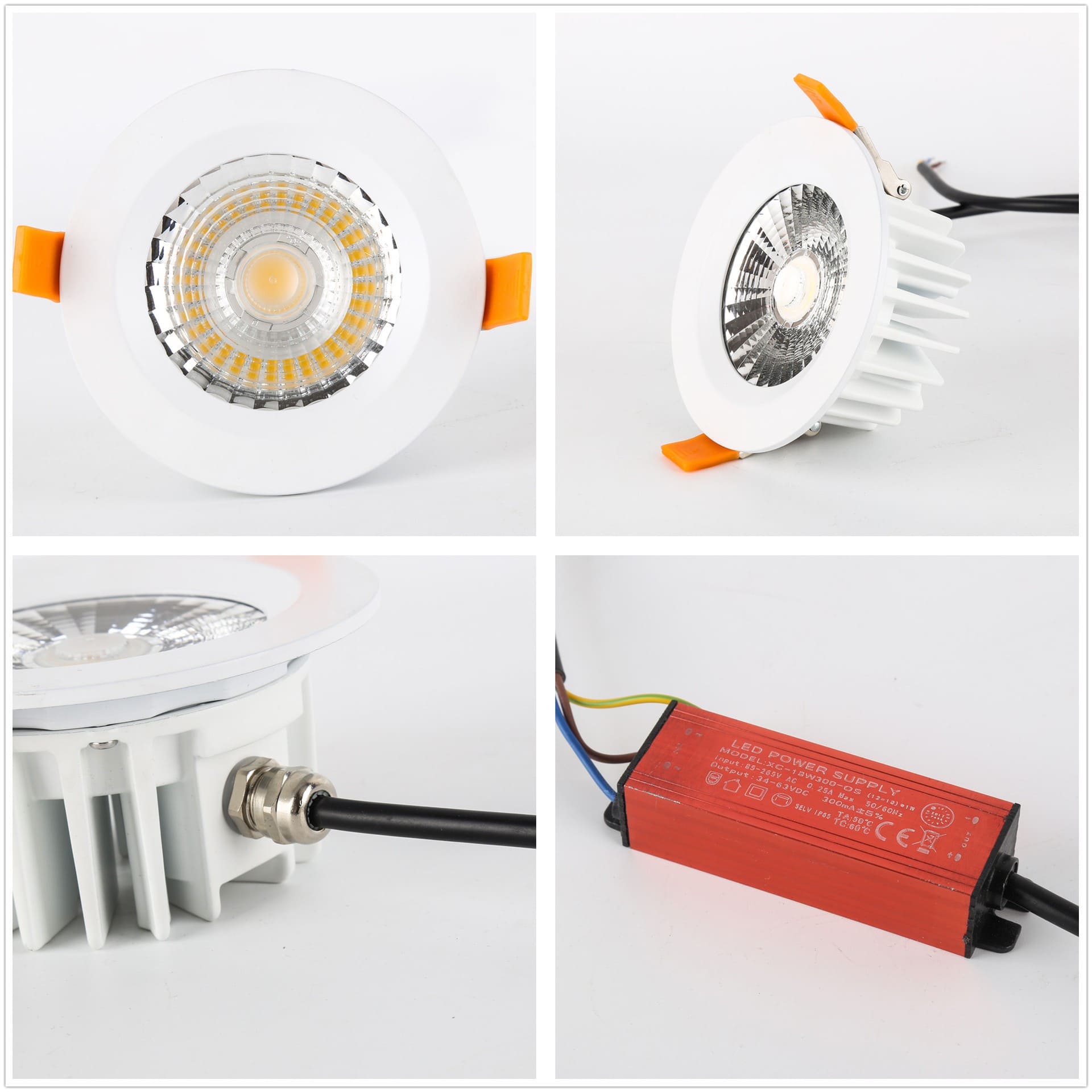 Bathroom downlight cross-section showing internal components